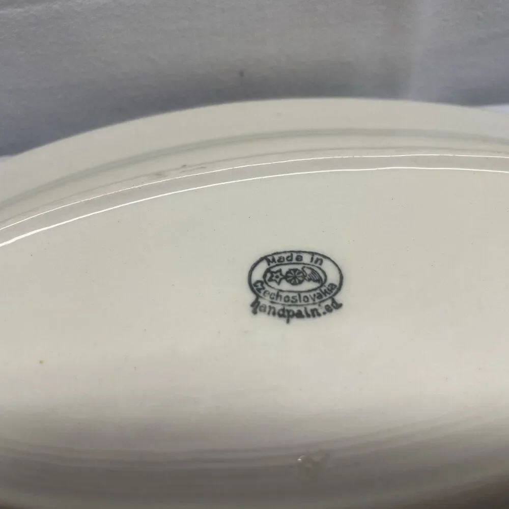 Large Vintage Oval Hand Painted Ceramic Porcelian Platter Dish Czech. Dinnerware